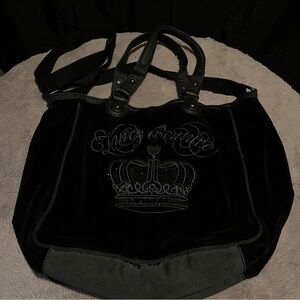 Juicy Couture Black Velvet Tote with Crown Embroidery